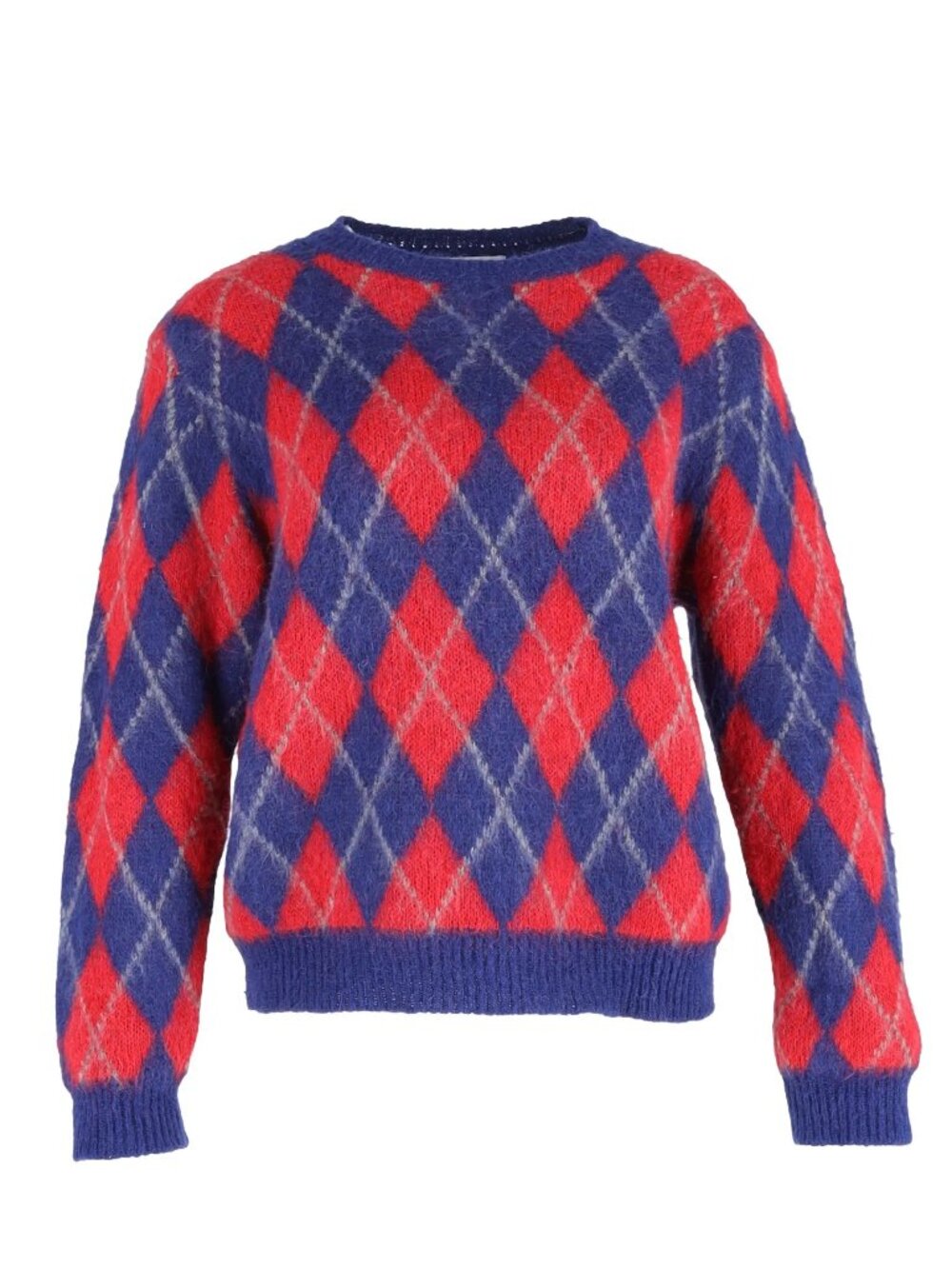 Sandro Jona Argyle Mohair Blend Crew Neck Long Sleeve Sweater Womens 4 Blue Red